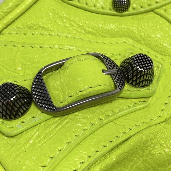 Auth BALENCIAGA Le Cagor 6958141 Neon Yellow Leather Shoulder Bag - Picture 11 of 16